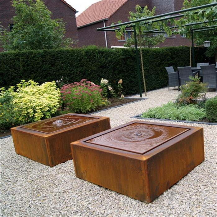 CB13 (1 fountain + LED) - Cortenstaal,Waterelementen,Watertafels standaard,800 x 800 x 400 mm