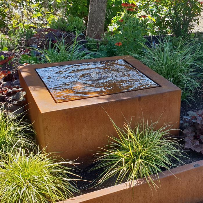 CB13 (1 fountain + LED) - Cortenstaal,Waterelementen,Watertafels standaard,800 x 800 x 400 mm