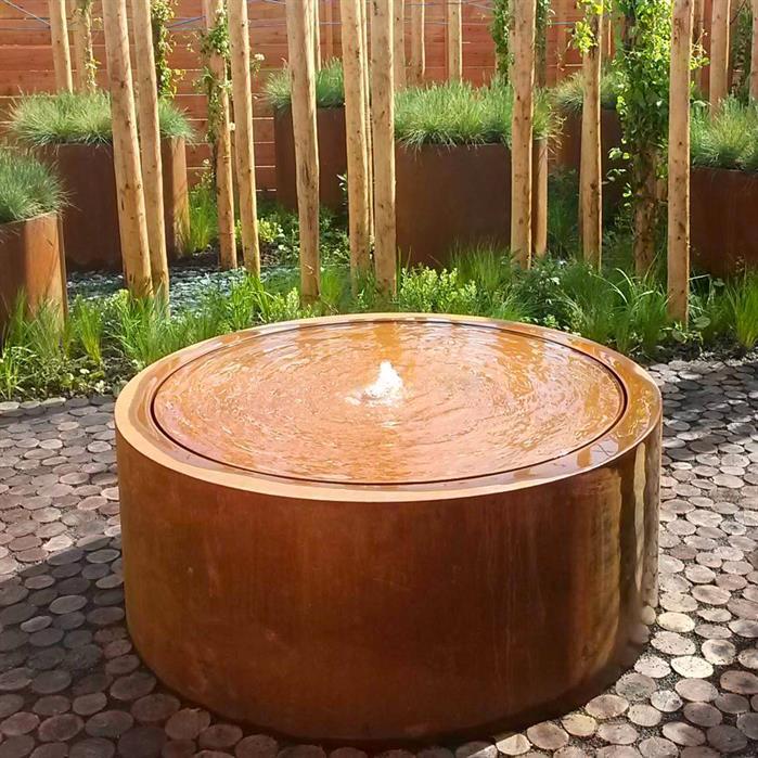 CBR2 (1 fountain + LED) - Cortenstaal,Waterelementen,Watertafels rond,1200 x 750 mm