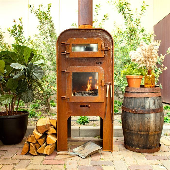 GA2DP.150 + Door + Pizzastone - Cortenstahl,Außenkamine,GAP,550 x 490 x 1200 mm