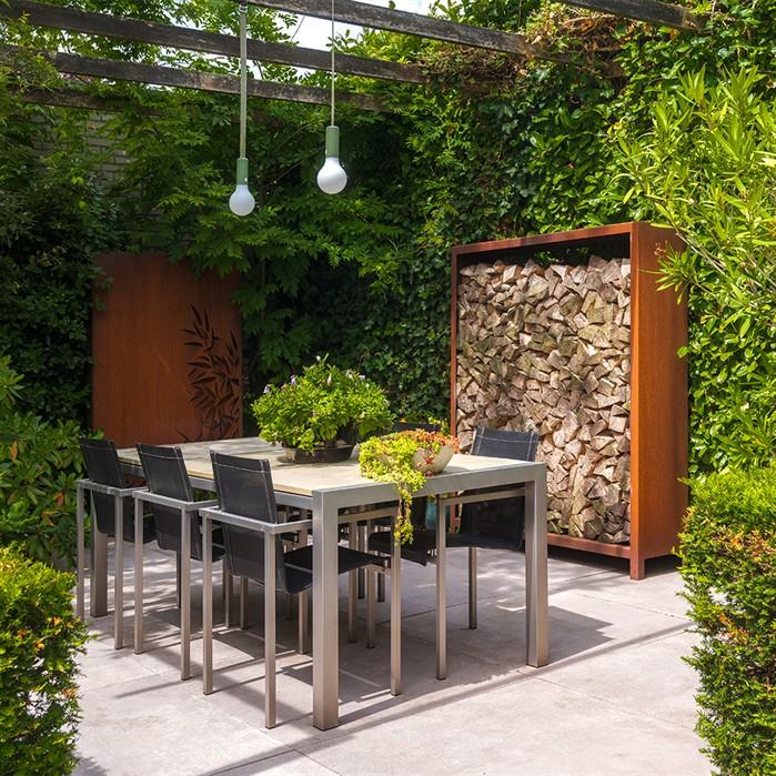 BHS1.1 - Cortenstahl,Holzlager,LOGG,1200 x 400 x 1800 mm