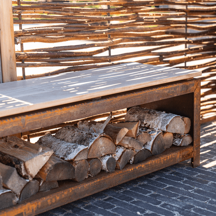 BHS2H - Cortenstaal,Houtopslagen,LOGG seat,2000 x 400 x 424 mm