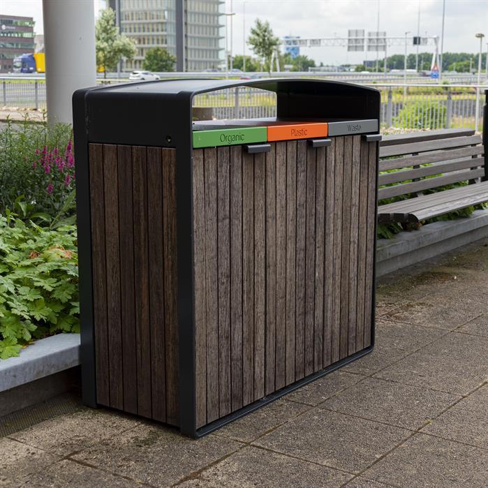 STLB.70WS3.W.Ct garapa - Cortenstaal,Afvalbakken,STORR met houtbekleding,1195 x 550 x 1150 mm