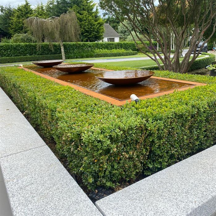 CBS3 (3 bowls) - Cortenstaal,Waterelementen,Watertafels met schalen,4000 x 1000 x 520 mm