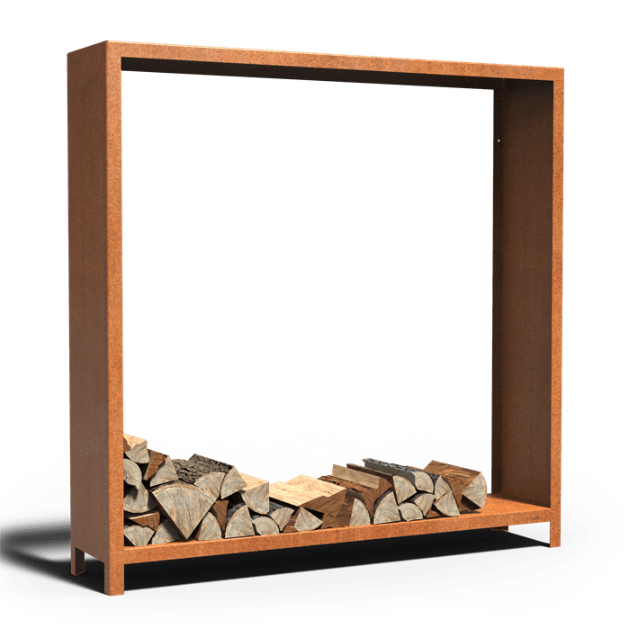 BHS1.3 - Cortenstahl,Holzlager,LOGG,1800 x 400 x 1800 mm
