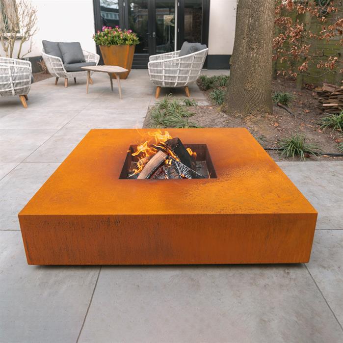 VLS3 + Grill 400 - Cortenstahl,Feuertische,QUAD,1200 x 1200 x 280 mm
