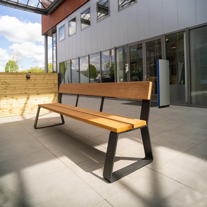 MOBE.2300SB.ZnRc garapa - Coated steel,Benches,MIO with backrest,2300 x 620 x 840 mm