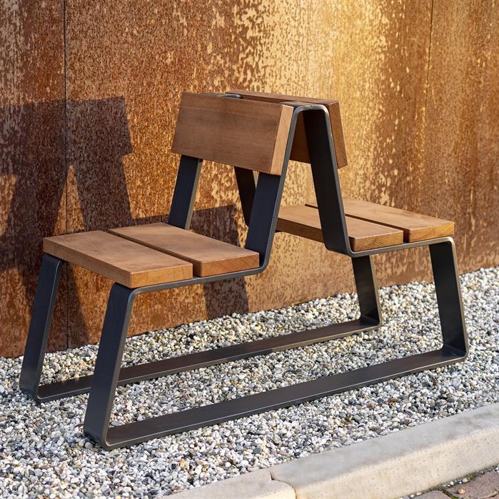 MOBE.2300DB.ZnRc garapa - Coated steel,Benches,MIO with backrest,2300 x 1320 x 840 mm