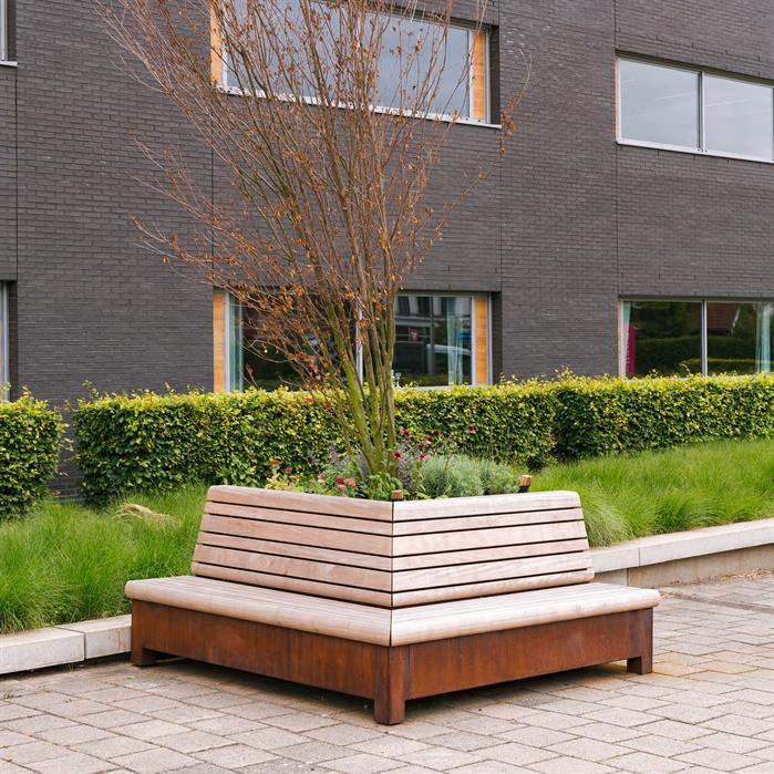 GP.2000C.Ct.BX bamboe - Cortenstaal,Greenpoints,AROS met hoekbank,2000 x 2000 x 450 mm