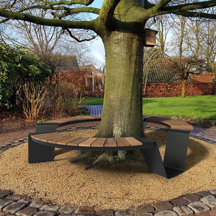 DUBE.R2300S.ZnRc.BX bamboe - Gecoat staal,Banken,DUNC rond,2300 x 2300 x 450 mm