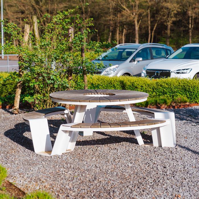 DUPN.R2300.Ct.BX bamboe - Cortenstaal,Picknicksets,DUNC picknickset,2300 x 2300 x 750 mm