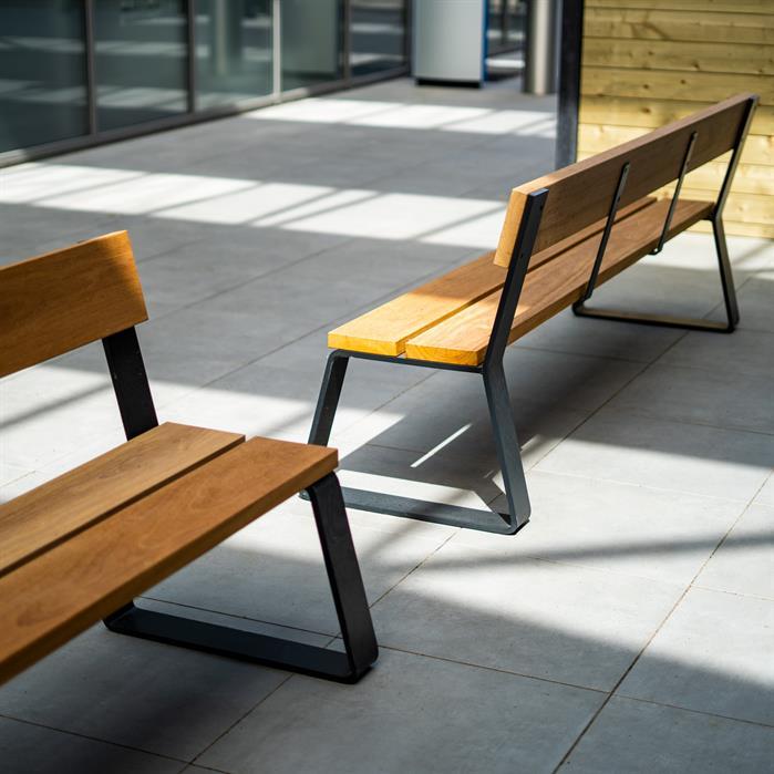 MOBE.2300SB.ZnRc garapa - Coated steel,Benches,MIO with backrest,2300 x 620 x 840 mm