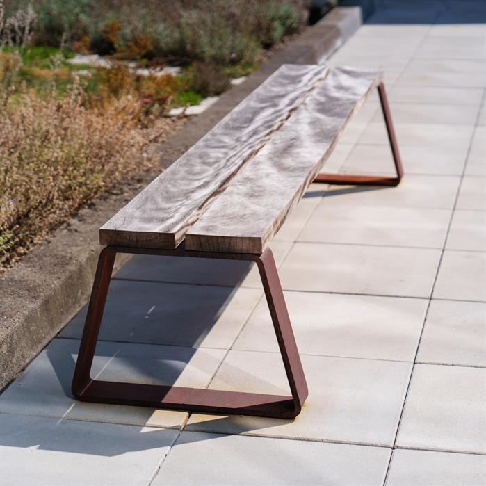 MOBE.2300S.ZnRc garapa - Coated steel,Benches,MIO without backrest,2300 x 575 x 450 mm