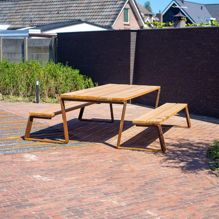 MOPN.2300.Ct.BX bamboe - Stal kortenowska,Zestawy piknikowe,MIO zestawy piknikowe,2300 x 2270 x 760 mm