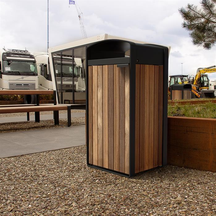 STLB.100WS2.W.Ct garapa - Cortenstaal,Afvalbakken,STORR met houtbekleding,1065 x 550 x 1150 mm